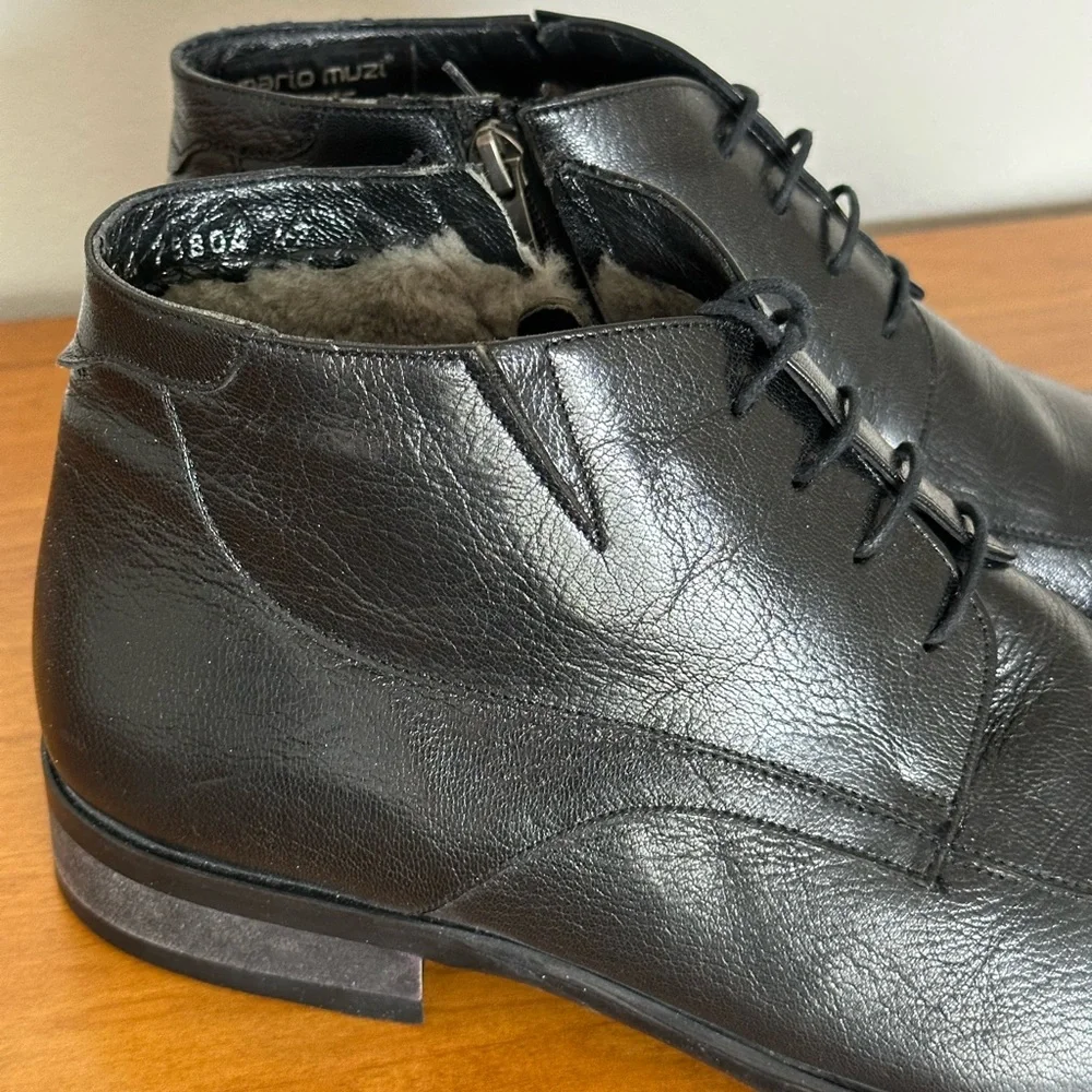 mario muzi Black Leather Ankle Men's boots EU 42 US 9,5-10.